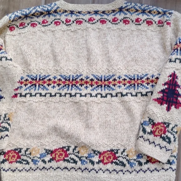 VTG Bushwacker Womens Sz L Button Cardigan Sweater Heavy Knit Christmas Trees - Picture 4 of 6